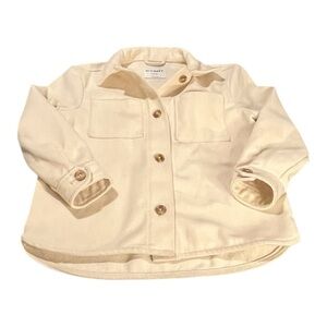 Old Navy Youth Cream Shacket Jacket Size L (10–12) Button Front Cozy Layer